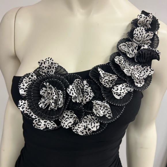 DEB RUCHED BLACK FORMAL DRESS ONE SHOULDER MINI SIZE SMALL - Picture 4 of 6